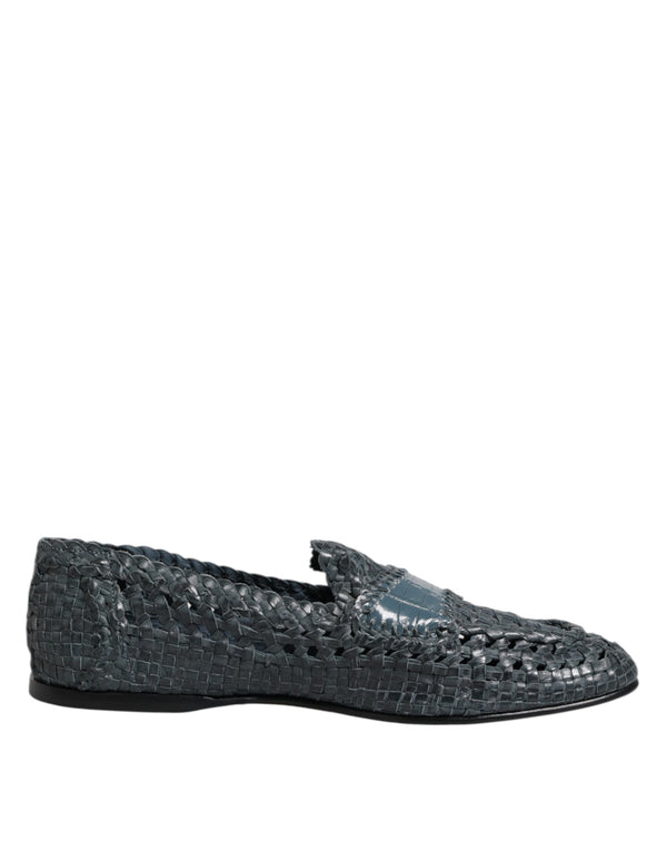 Blaue gewebte Raffia Slip On Loafers Schuhe