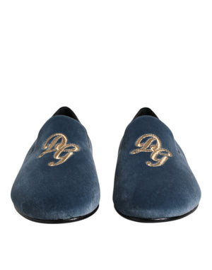 Blauer Samt DG Logo Loafers Formelle Schuhe