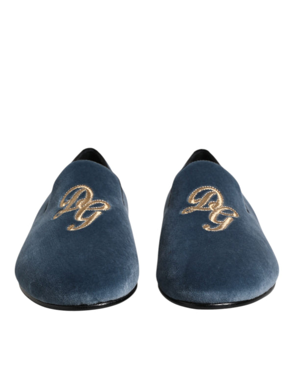 Blauer Samt DG Logo Loafers Formelle Schuhe
