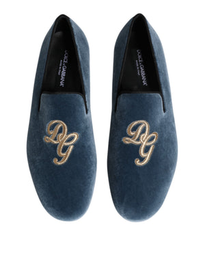 Blauer Samt DG Logo Loafers Formelle Schuhe