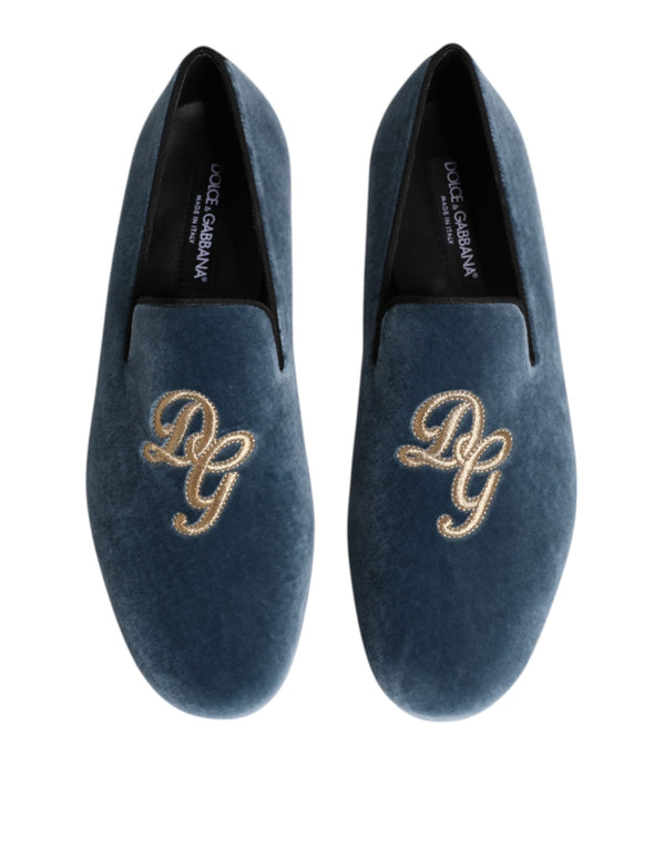 Blauer Samt DG Logo Loafers Formelle Schuhe