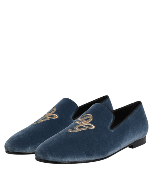 Blauer Samt DG Logo Loafers Formelle Schuhe