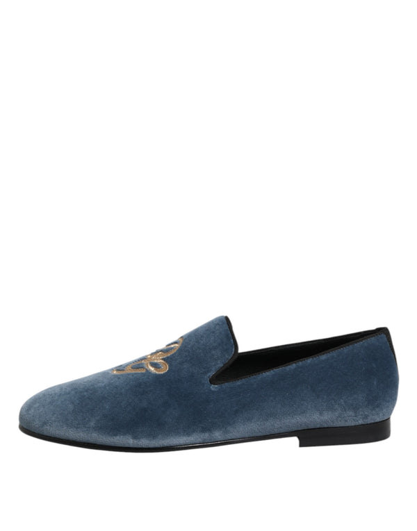 Blauer Samt DG Logo Loafers Formelle Schuhe