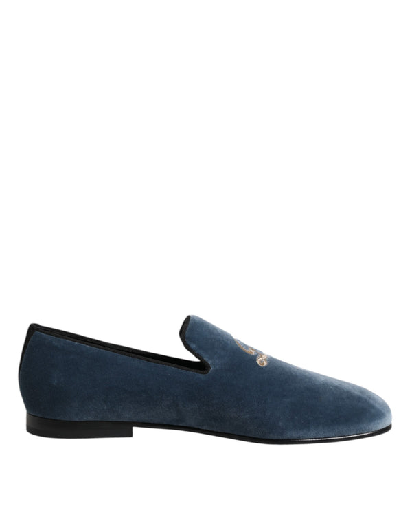 Blauer Samt DG Logo Loafers Formelle Schuhe