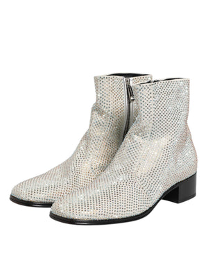 Weiße Strass DG Logo Heels Stiefeletten Schuhe
