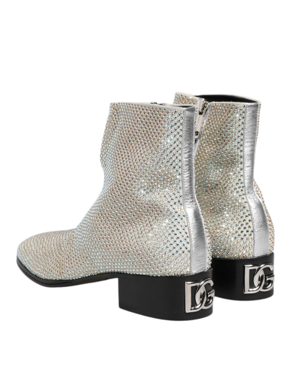 Weiße Strass DG Logo Heels Stiefeletten Schuhe