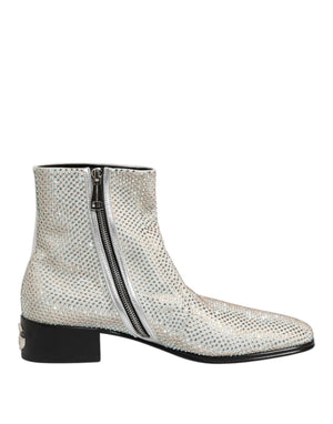 Weiße Strass DG Logo Heels Stiefeletten Schuhe