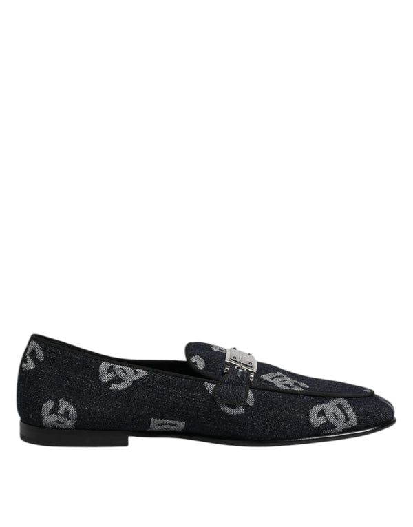 Blaue Logo-Baumwoll-Loafers Formelle Anzugschuhe