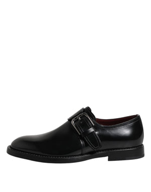 Schwarzes Leder Monk Strap Derby Formelle Schuhe