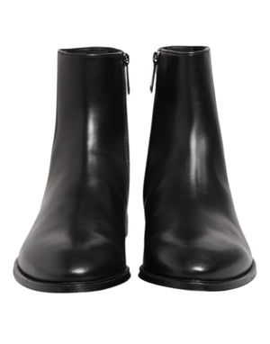 Schwarz Leder Mid Calf Männer Stiefel Schuhe