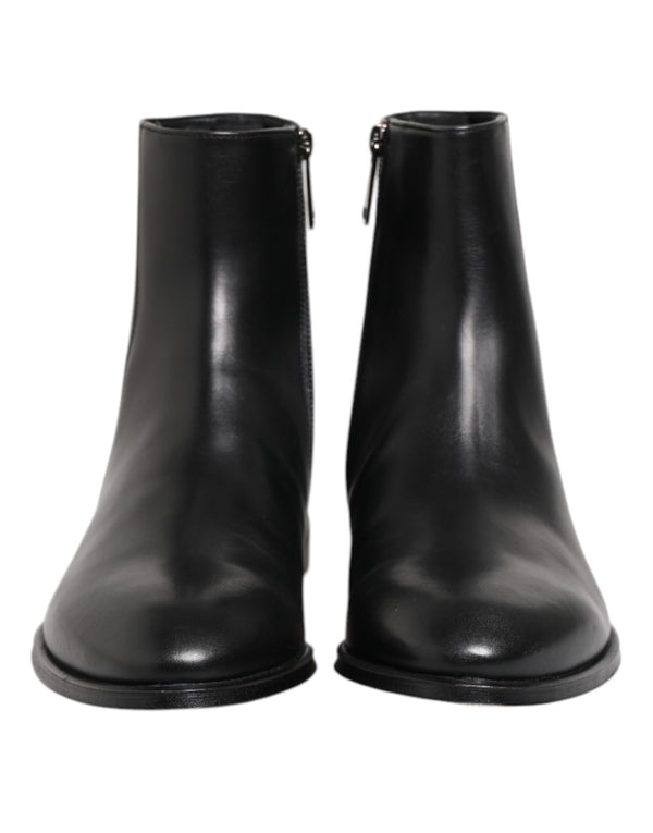 Schwarz Leder Mid Calf Männer Stiefel Schuhe