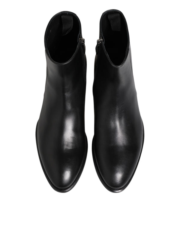 Schwarz Leder Mid Calf Männer Stiefel Schuhe