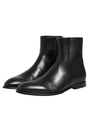 Schwarz Leder Mid Calf Männer Stiefel Schuhe