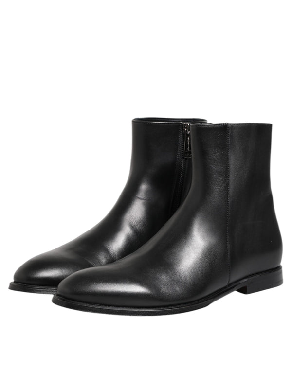 Schwarz Leder Mid Calf Männer Stiefel Schuhe