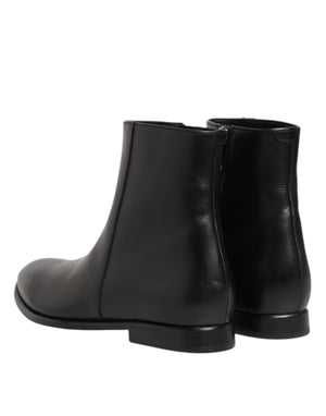Schwarz Leder Mid Calf Männer Stiefel Schuhe