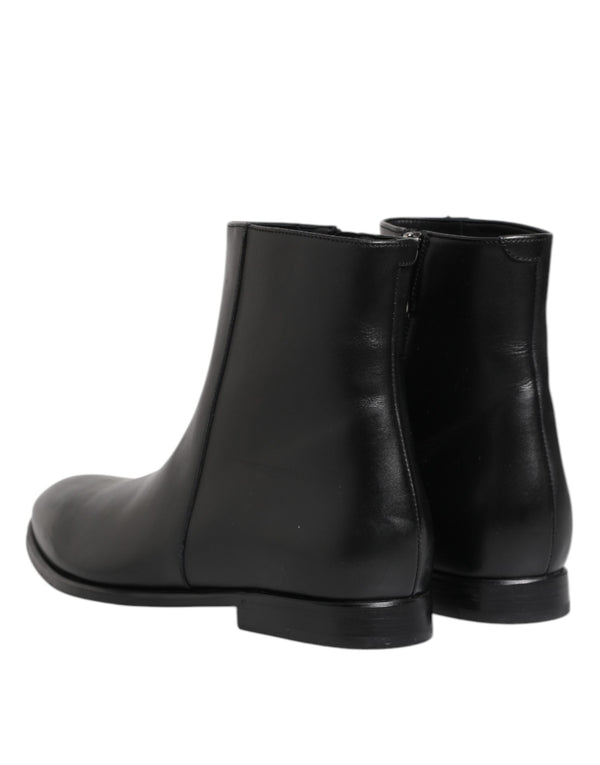 Schwarz Leder Mid Calf Männer Stiefel Schuhe