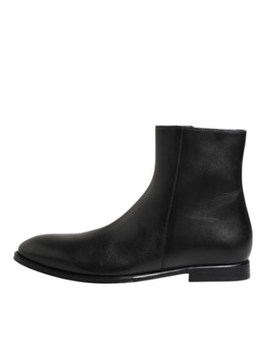 Schwarz Leder Mid Calf Männer Stiefel Schuhe