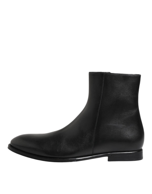 Schwarz Leder Mid Calf Männer Stiefel Schuhe