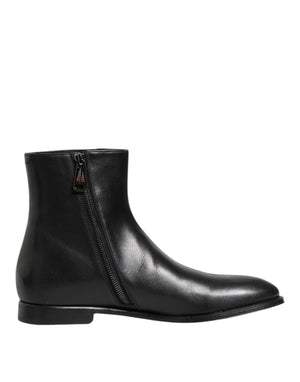 Schwarz Leder Mid Calf Männer Stiefel Schuhe