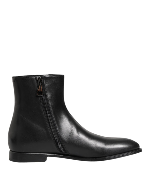 Schwarz Leder Mid Calf Männer Stiefel Schuhe