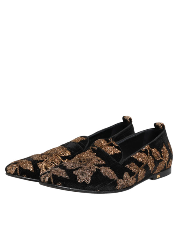 Schwarz Floral Stickerei Männer Loafers Schuhe
