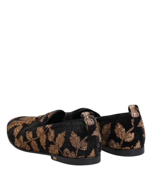 Schwarz Floral Stickerei Männer Loafers Schuhe