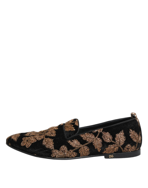 Schwarz Floral Stickerei Männer Loafers Schuhe