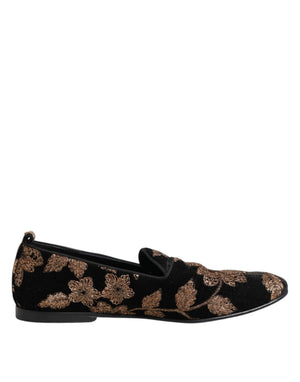 Schwarz Floral Stickerei Männer Loafers Schuhe
