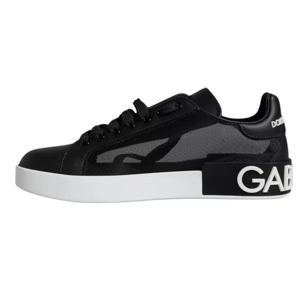 Schwarzes Kalbsleder Portofino Sneakers Schuhe