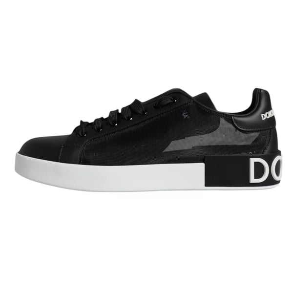 Schwarzes Kalbsleder Portofino Sneakers Schuhe