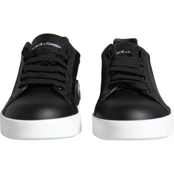 Schwarzes Kalbsleder Portofino Sneakers Schuhe
