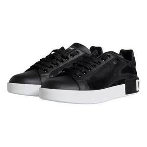 Schwarzes Kalbsleder Portofino Sneakers Schuhe