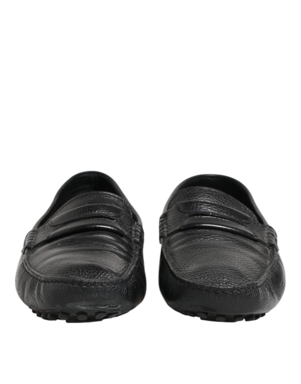 Schwarzes Leder Slip On Mokassin Loafer Schuhe
