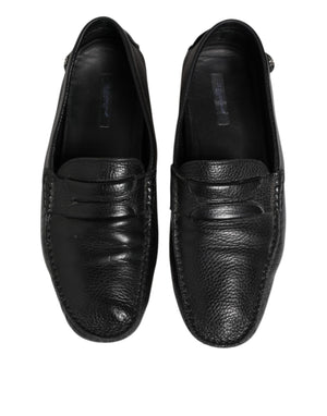 Schwarzes Leder Slip On Mokassin Loafer Schuhe