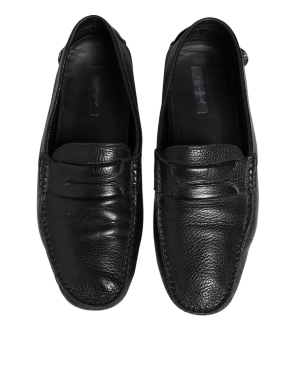 Schwarzes Leder Slip On Mokassin Loafer Schuhe