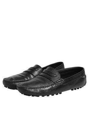 Schwarzes Leder Slip On Mokassin Loafer Schuhe