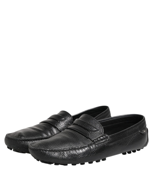 Schwarzes Leder Slip On Mokassin Loafer Schuhe