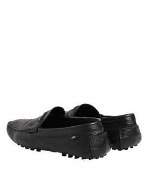 Schwarzes Leder Slip On Mokassin Loafer Schuhe