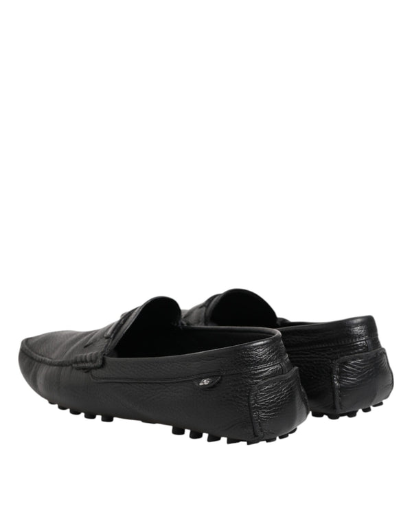 Schwarzes Leder Slip On Mokassin Loafer Schuhe