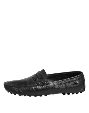 Schwarzes Leder Slip On Mokassin Loafer Schuhe