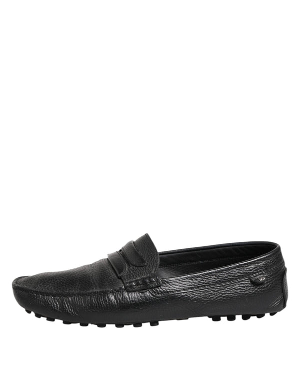 Schwarzes Leder Slip On Mokassin Loafer Schuhe