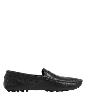 Schwarzes Leder Slip On Mokassin Loafer Schuhe