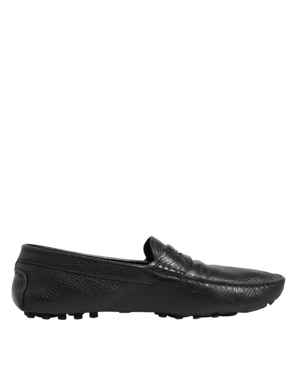 Schwarzes Leder Slip On Mokassin Loafer Schuhe