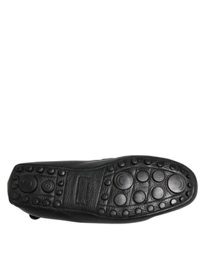 Schwarzes Leder Slip On Mokassin Loafer Schuhe