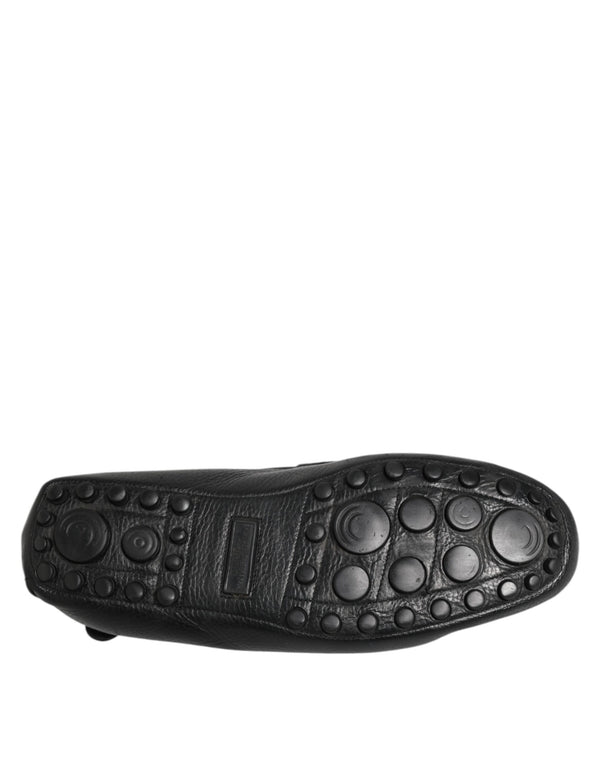 Schwarzes Leder Slip On Mokassin Loafer Schuhe
