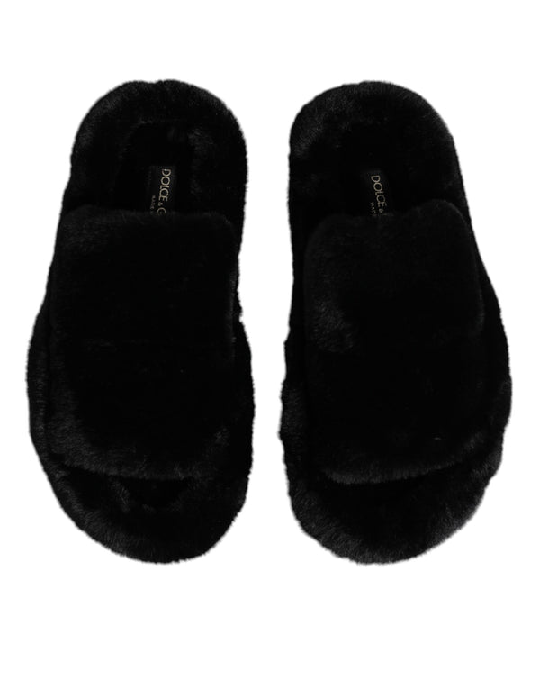 Schwarz Kunstfell Flats Männer Sandalen Schuhe