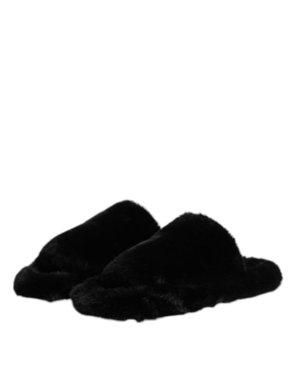 Schwarz Kunstfell Flats Männer Sandalen Schuhe