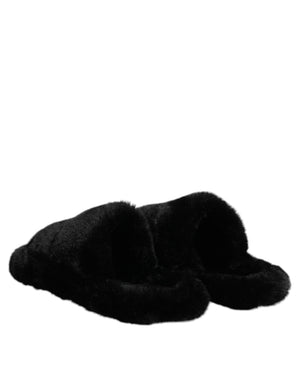 Schwarz Kunstfell Flats Männer Sandalen Schuhe