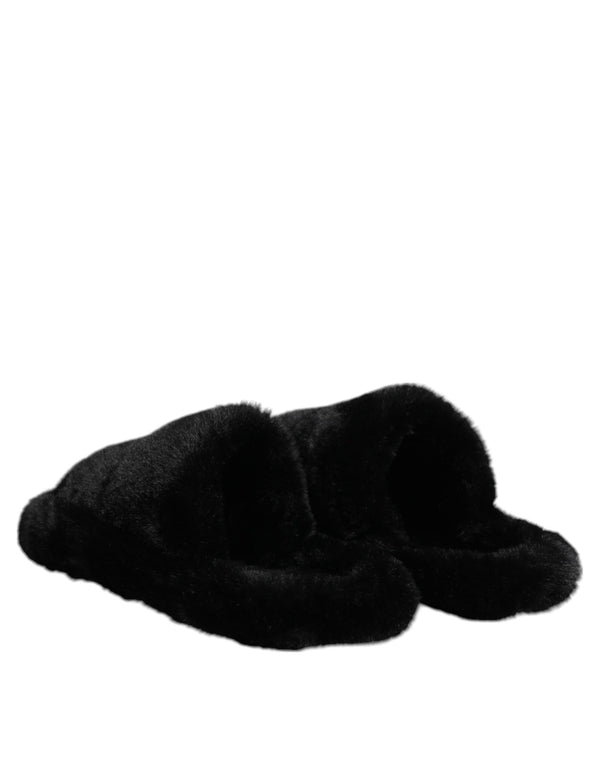 Schwarz Kunstfell Flats Männer Sandalen Schuhe