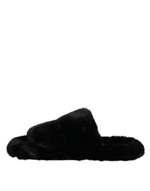 Schwarz Kunstfell Flats Männer Sandalen Schuhe